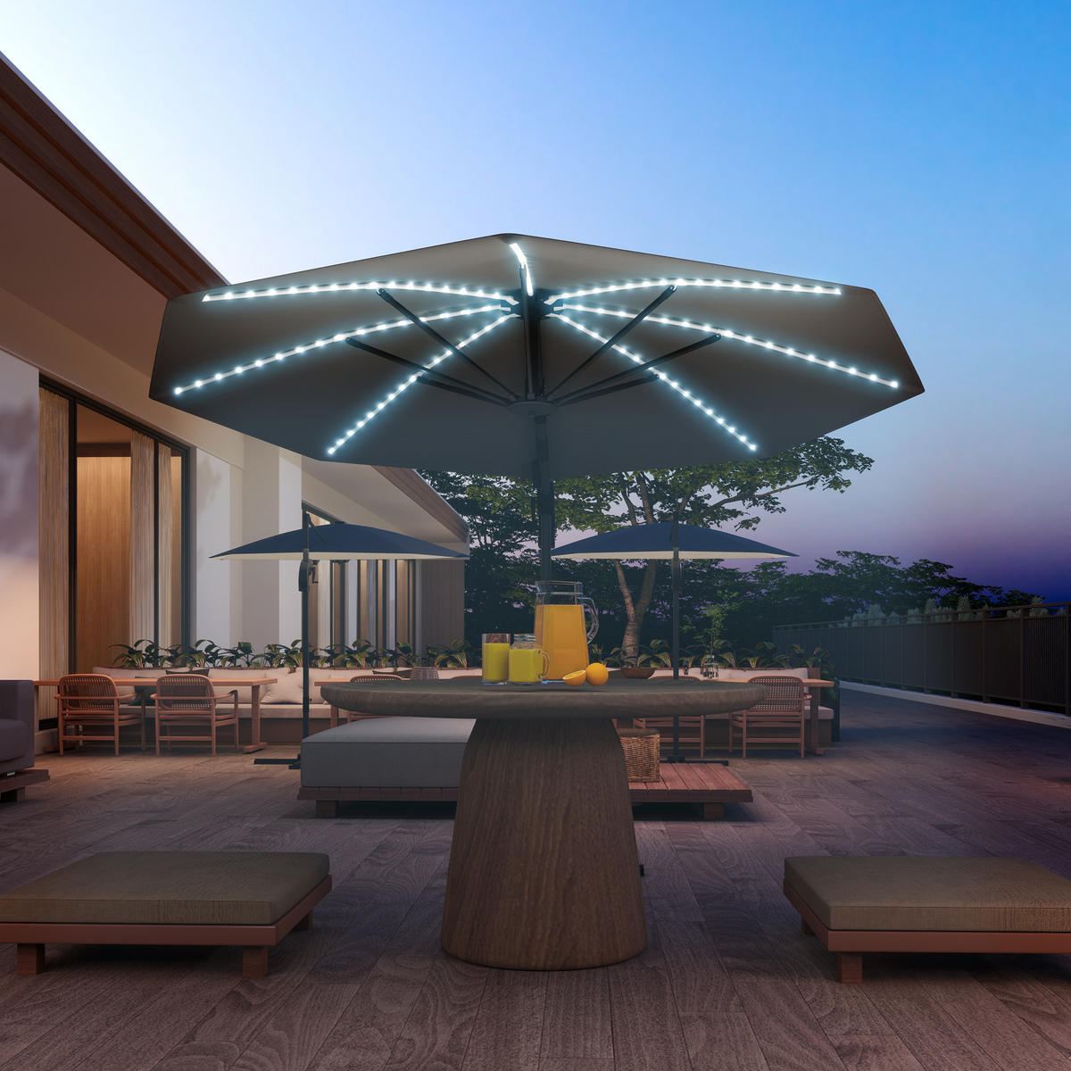 AMPELSCHIRM DE-05688 LED Solar, höhenverstellbar mit Kurbel Dunkelgrau - Dunkelgrau, Textil/Metall (294/360cm) - ComfortXL