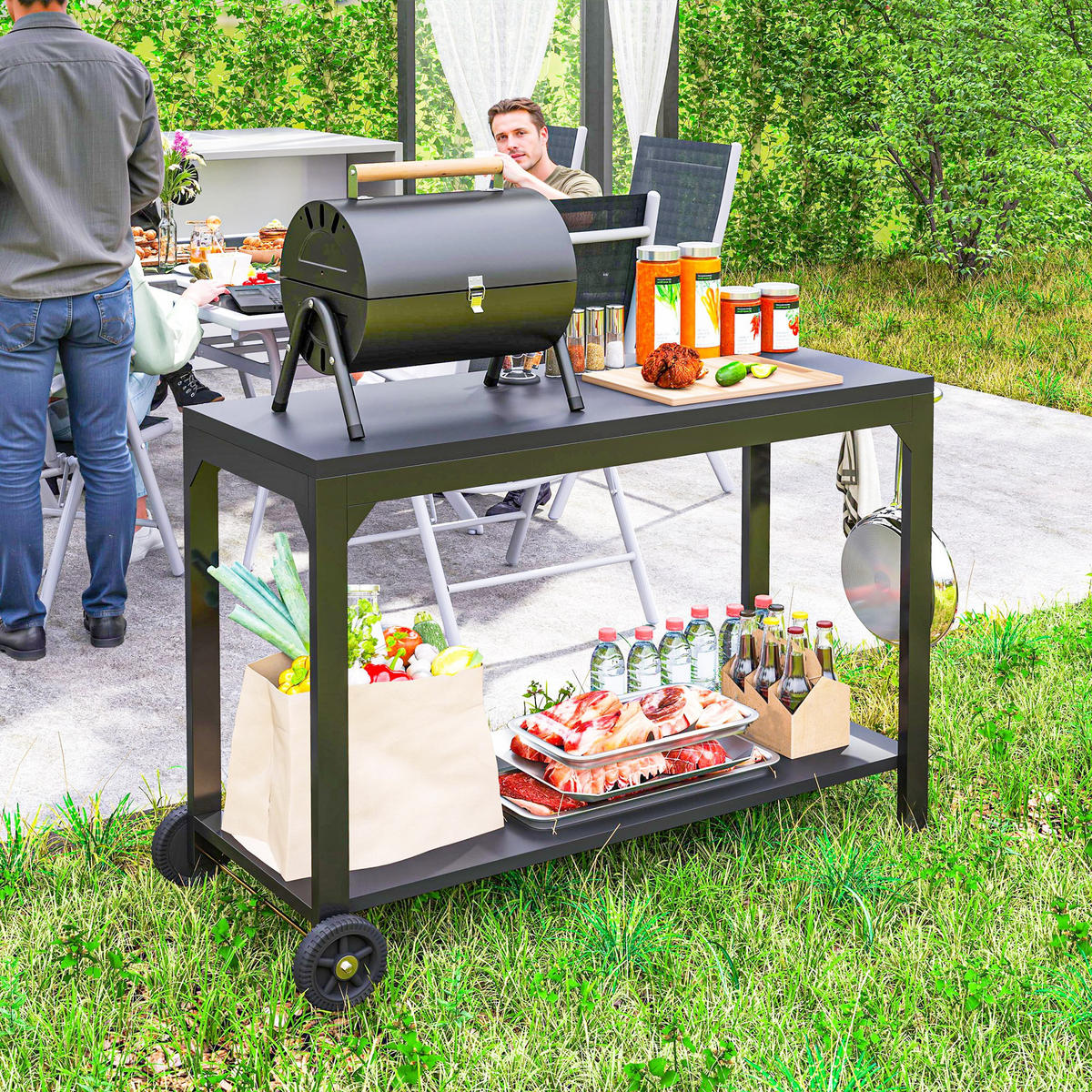GRILLWAGEN DE-13779 mit Arbeitsplatte und Rollen Schwarz - Schwarz, Metall (55/86.5/135cm) - ComfortXL