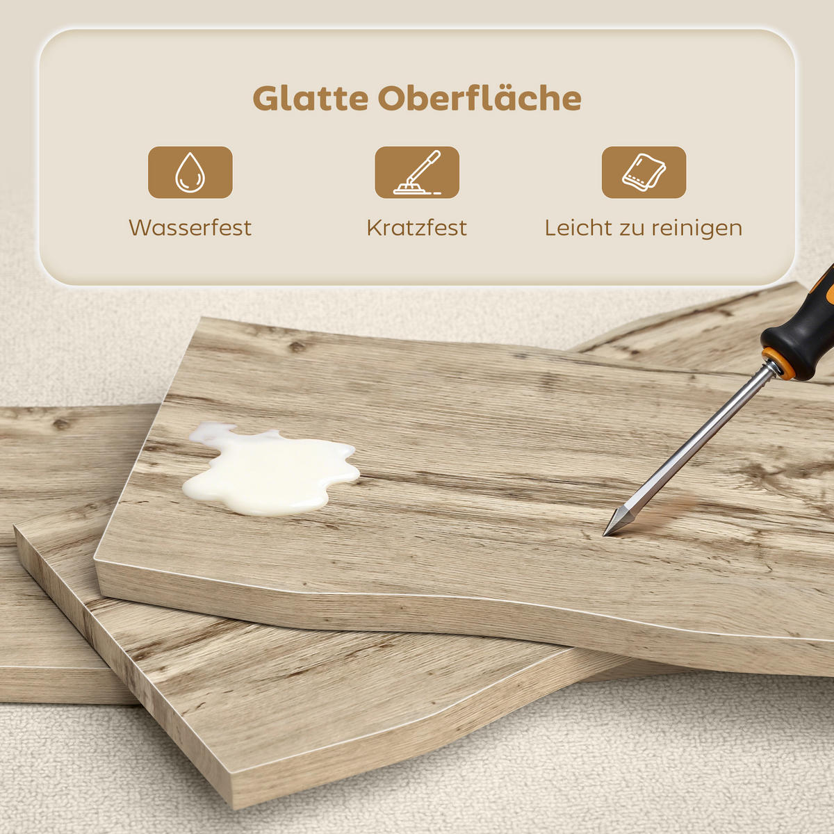 COUCHTISCH Beistelltisch mit Stahlbeine, 4 cm dicker Tischplatte Wohnzimmertisch 100 x 50 x 45 cm Eiche+Schwarz - Eichefarben, Holzwerkstoff (50/100/45cm)