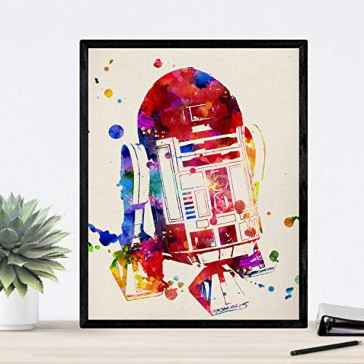 POSTER Set mit 4 Star Wars Film Darth Vader, Yoda, R2D2 und C3PO A4 Schwarzer Rahmen - Schwarz, Papier (29.7/3cm) - Nacnic
