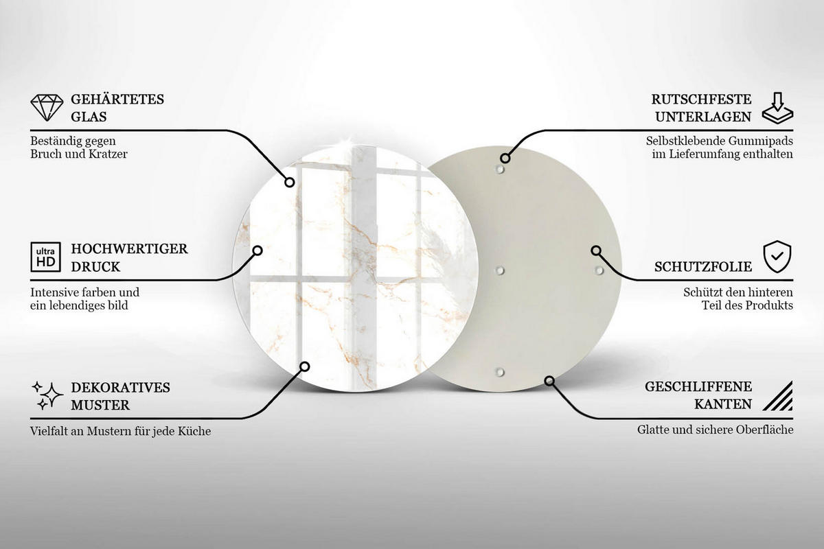 GLASPLATTE Ø 40 cm Eleganter Stein Marmor - Perlmutt, Glas (40/40cm) - Wallfluent