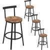 BARHOCKER 4er Set mit Lehne, Vintagebraun - Dunkelbraun/Schwarz, Holzwerkstoff/Metall (51.5/89/51.5cm) - Woltu