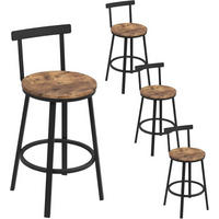 BARHOCKER 4er Set mit Lehne, Vintagebraun - Dunkelbraun/Schwarz, Holzwerkstoff/Metall (51.5/89/51.5cm) - Woltu