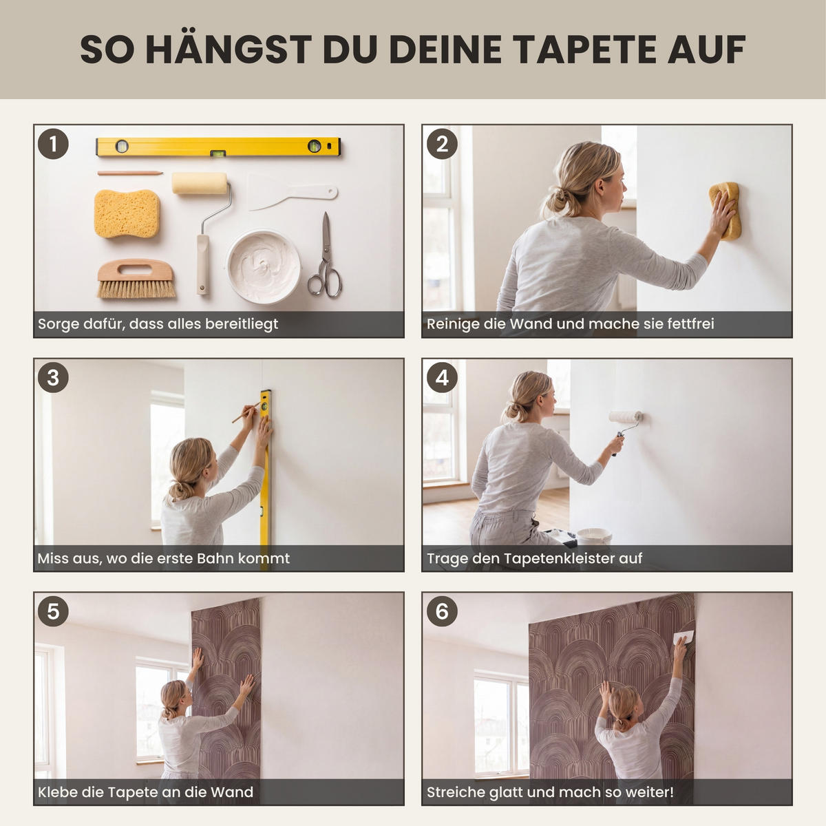 TAPETE - Rhythmic - Aufschlag - Braun - 240x300 cm - Dunkelbraun, Papier (240/300cm) - OnlyWow