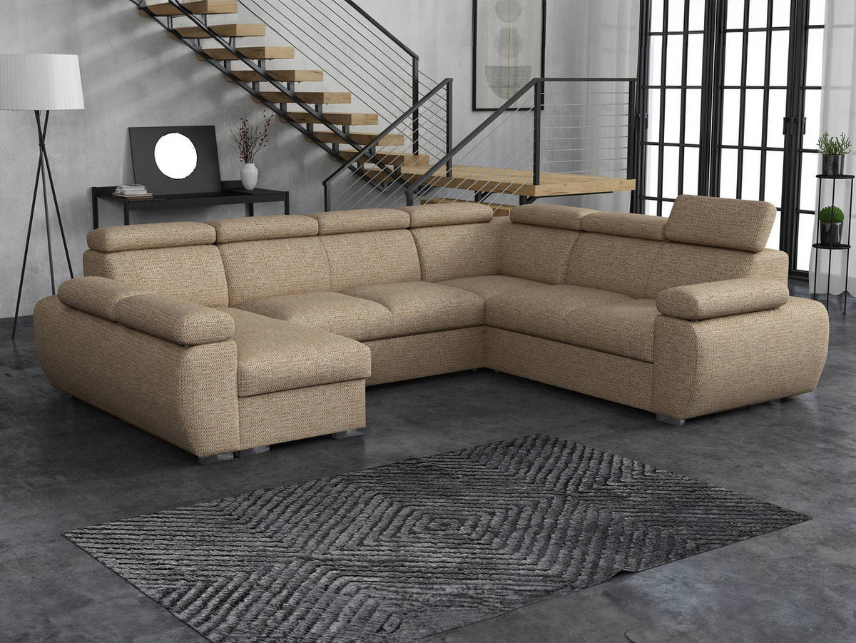 WOHNLANDSCHAFT Boston U, Seite: Links - LC+2P+R+2R - Chromfarben/Beige, Holz/Textil (325/98/260cm) - MIRJAN24