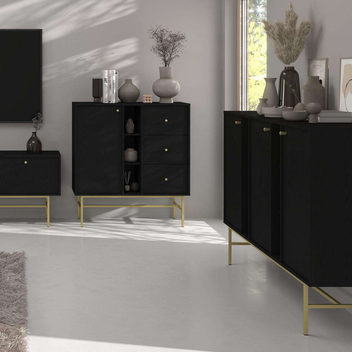 SIDEBOARD TORINO 158/108/41 cm mit 3 Türen Graphitfarben - Graphitfarben, Holzwerkstoff (158/108/41cm) - MASSENO