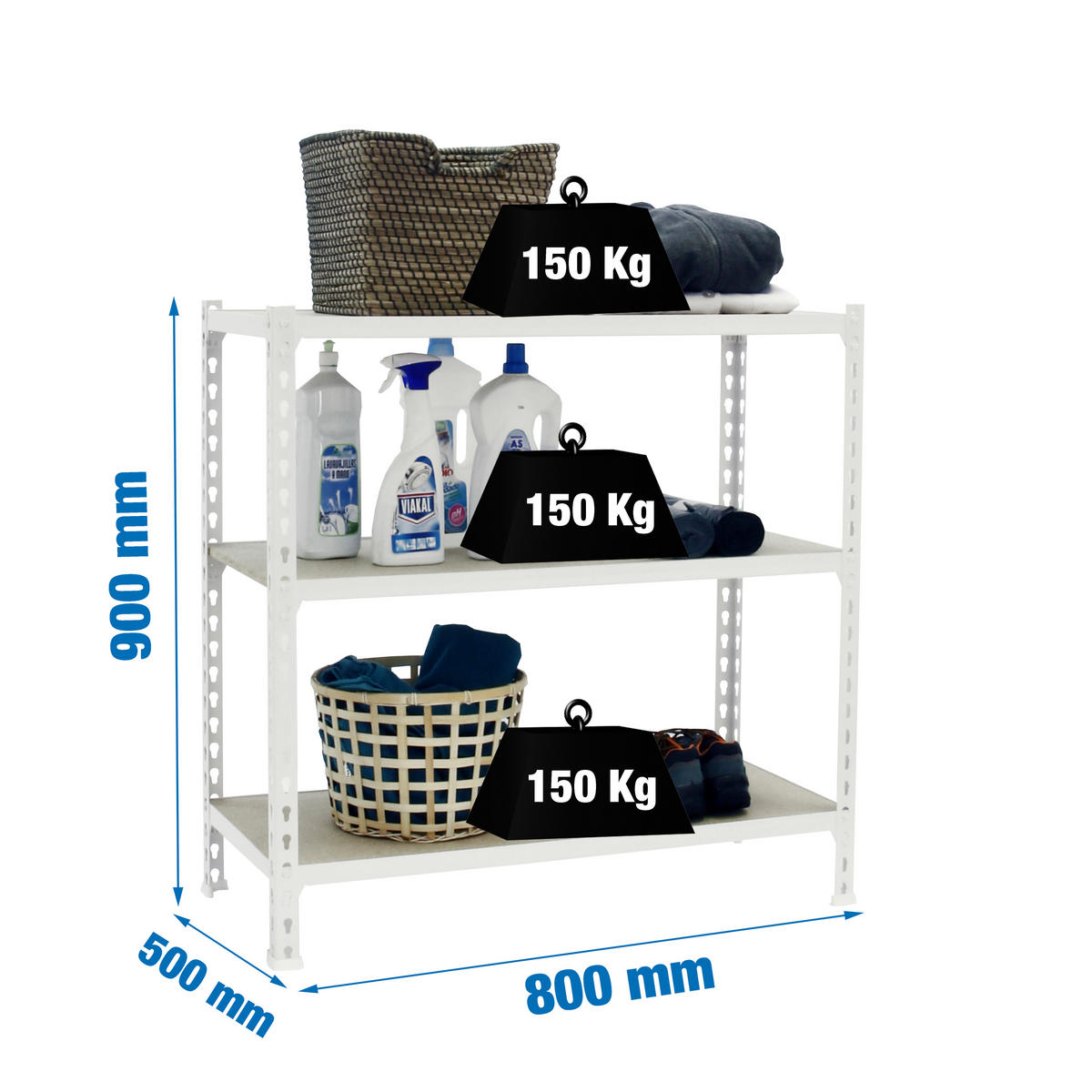 SCHWERLASTREGAL Baby Muli HxBxT 90 x 80 x 50 cm 3 Fachböden Fachlast 150 kg Weiß - Weiß, Metall (80/90/50cm) - PROREGAL