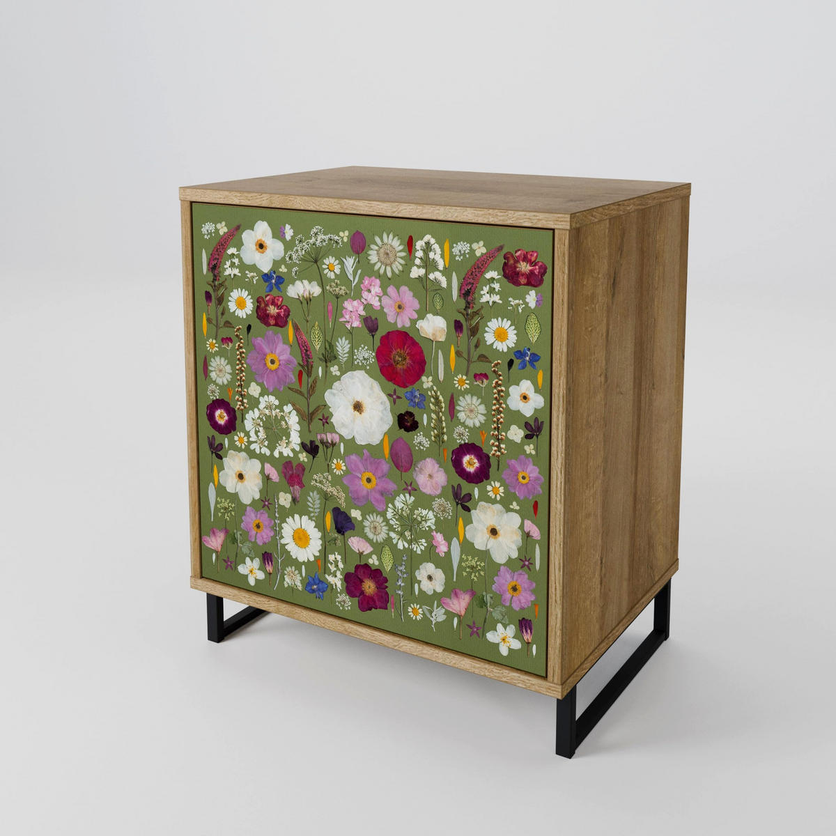 SIDEBOARD WILD GARDEN, Eichefarben, 57,5x42x75,5 cm, Goldfarbene Metallfüße - Eichefarben/Goldfarben, Holzwerkstoff/Metall (57.5/75.5/42cm) - SpaceRebels