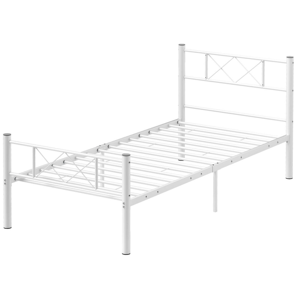 BETTGESTELL 90x200 cm DE-08182 hohes Kopfteil, Stauraum unter dem Bett Weiß - Weiß, Metall (90/200cm) - ComfortXL
