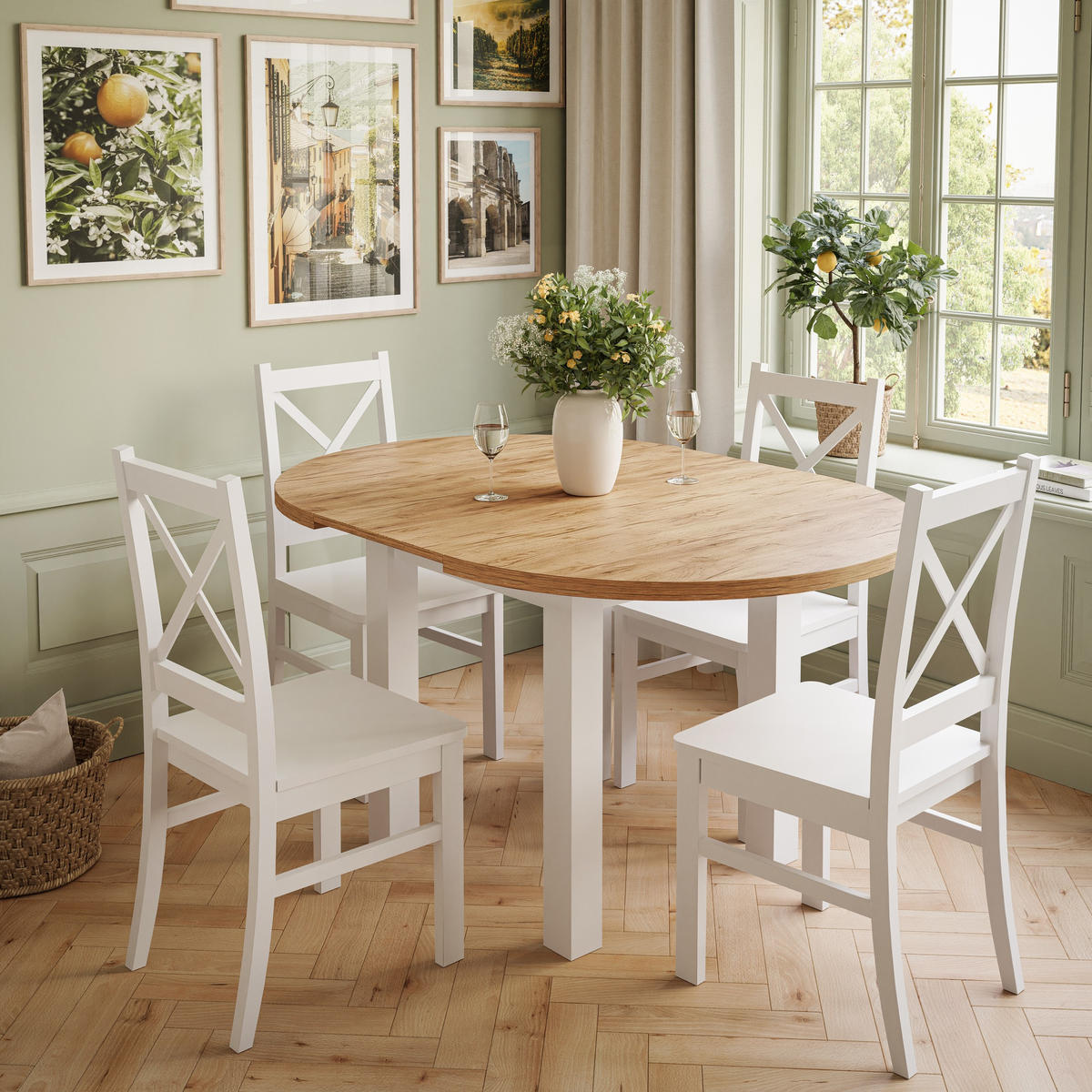 ESSTISCH OLEA rund Weiß / Craft Gold Eiche - Eichefarben/Weiß, Holzwerkstoff (100/140/77cm) - Lookway