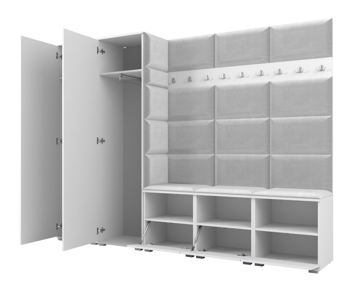GARDEROBE NELA VII 250 cm (Modulare Flurmöbel XL Graphit mit Spiegel & Sitzpolster Schwarz 16 Universell) - Silberfarben/Schwarz, Holz/Holzwerkstoff (250/187/40cm) - Ravio
