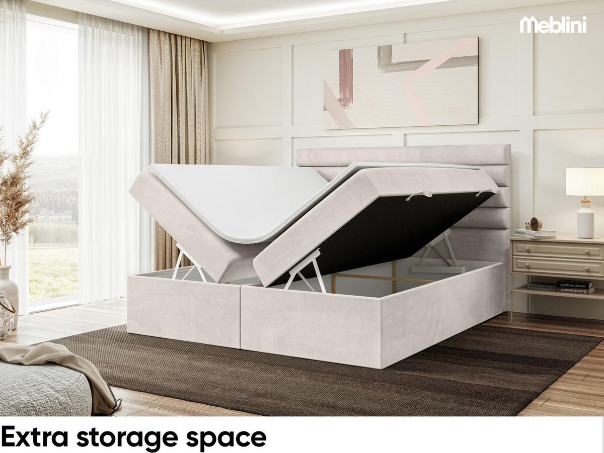 BOXBETT KARIM 180x200 cm in Beige Samt - Beige/Schwarz, Holz/Holzwerkstoff (180/200cm) - Meblini