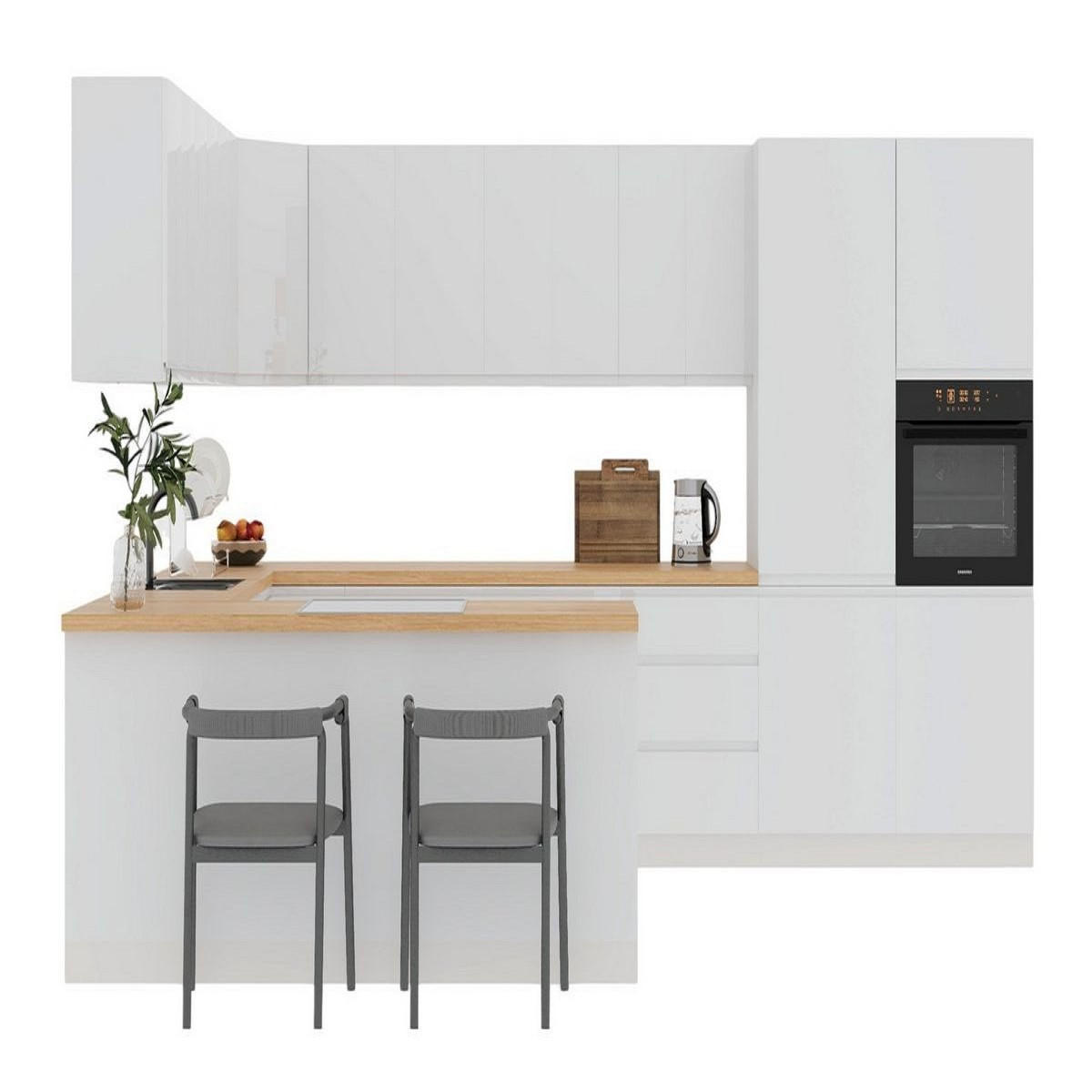 ECKKÜCHE 390 × 260 cm - Aspen K107-M860 - in Weiß /Hochglanz - Weiß, Holz (390/260/210cm)