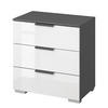 NACHTKOMMODE - 3 Schubladen - Weiß Hochglanz/Graphitfarben, Holzwerkstoff (50/62/42cm) - home24