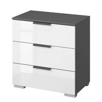 NACHTKOMMODE - 3 Schubladen - Weiß Hochglanz/Graphitfarben, Holzwerkstoff (50/62/42cm) - home24
