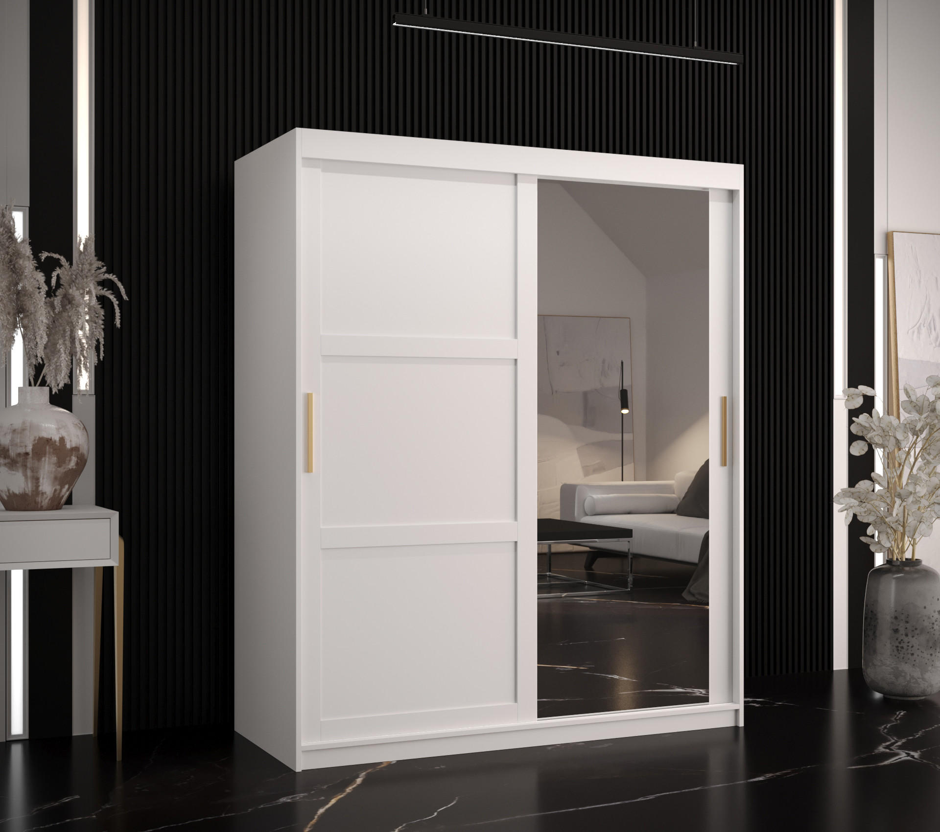 SCHWEBETÜRENSCHRANK 200/150/62 2-türig - Goldfarben/Weiß, Holz/Kunststoff (150/200/62cm) - Abiks Möbel