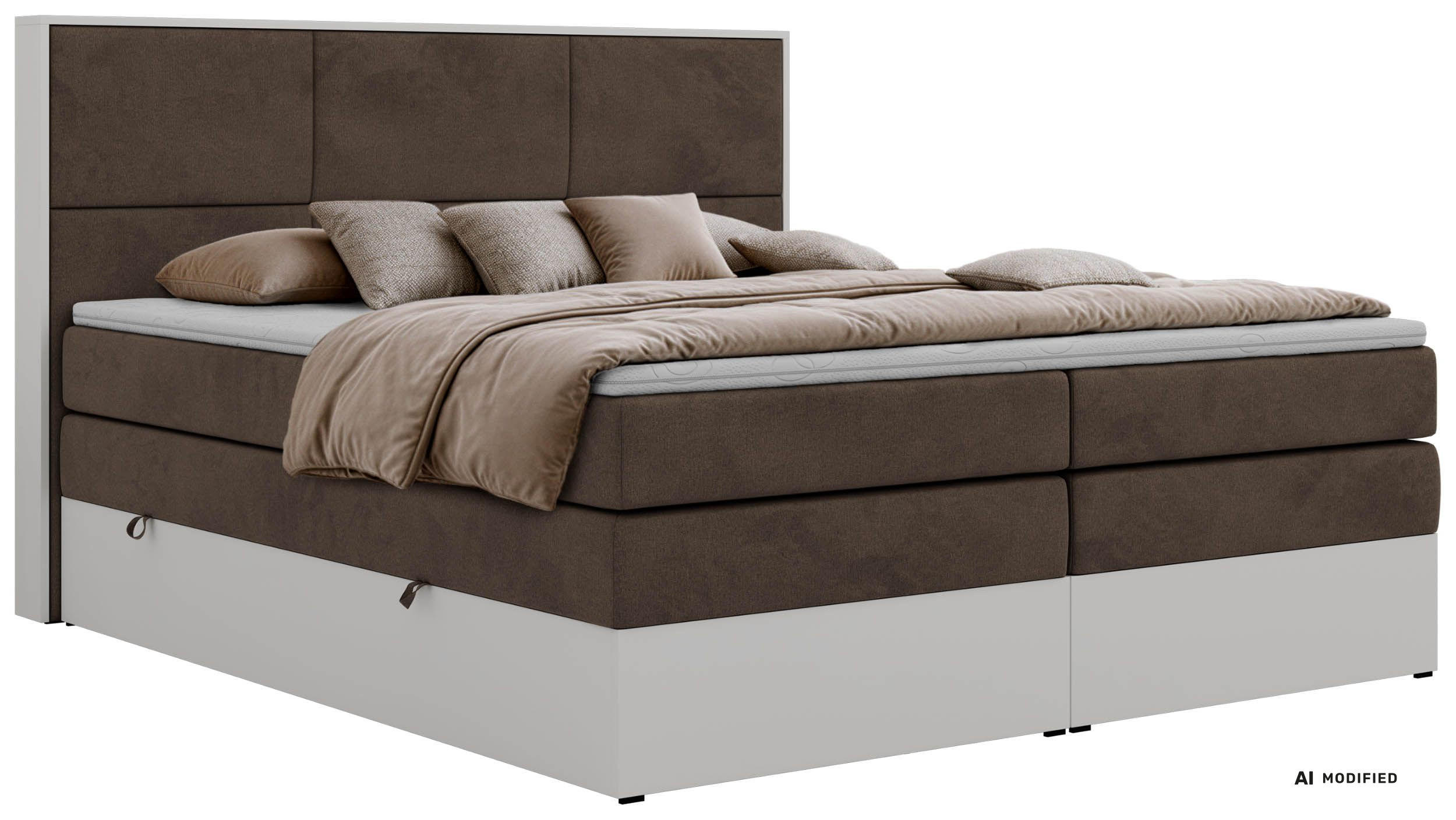 BOXSPRINGBETT DELVIT KING 160/200 - Braun Velvet - Topper Visco - H3 - Schwarz/Braun, Kunststoff/Textil (160/200cm) - MKS