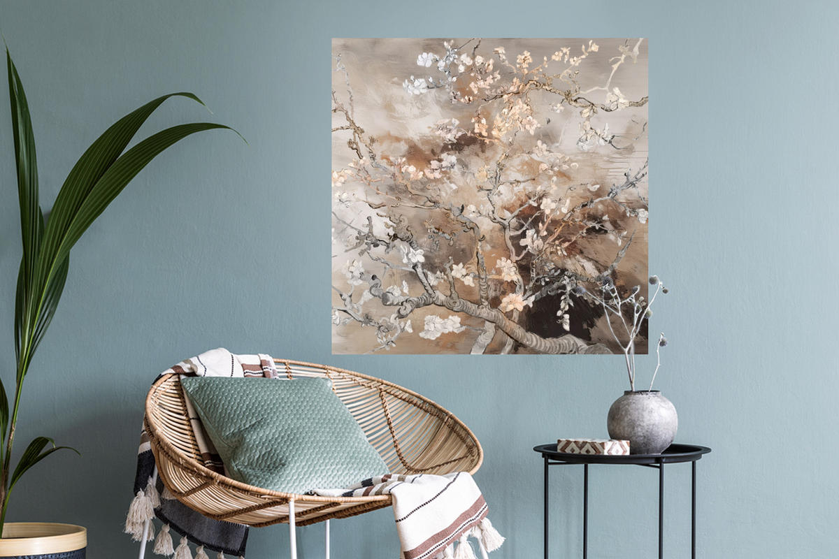 WANDTATTOOS Mandelblüte - Kunst - Van Gogh - Beige - Abstrakt 50x50 cm - Braun, Kunststoff (50/50cm) - MuchoWow
