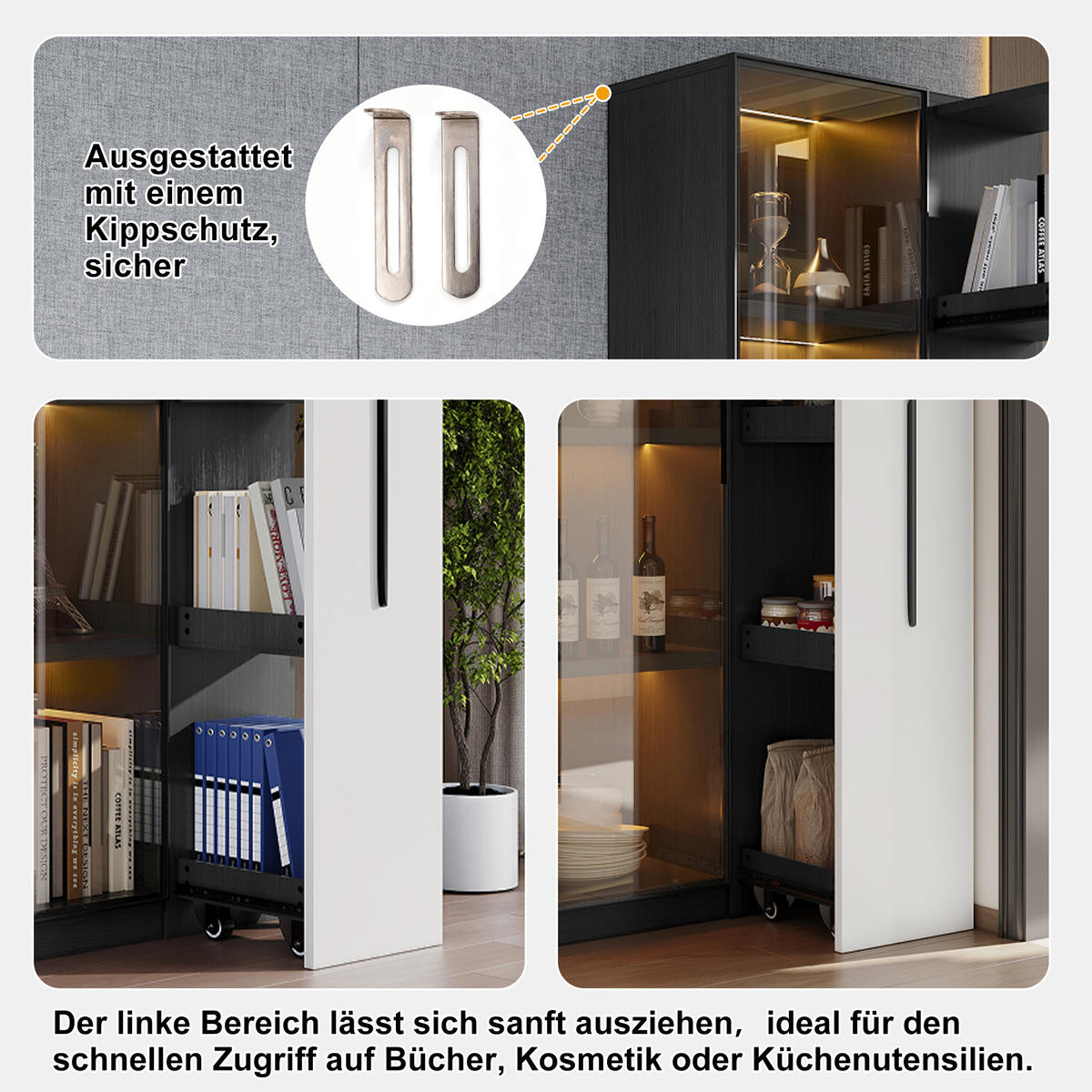 VITRINE 160cm Glas LED Aluminium Rollen modern - Multicolor, Holzwerkstoff (70/160/40cm) - FLIEKS