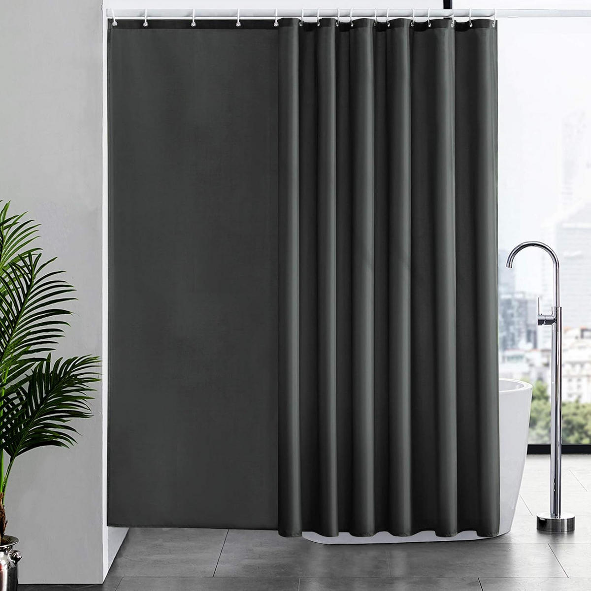 DUSCHVORHANG Dunkelgrau Polyester breit beschwert schimmelresistent antibakteriell maschinenwaschbar mit Haken - Schwarz, Textil (200/240cm) - MCBOSON