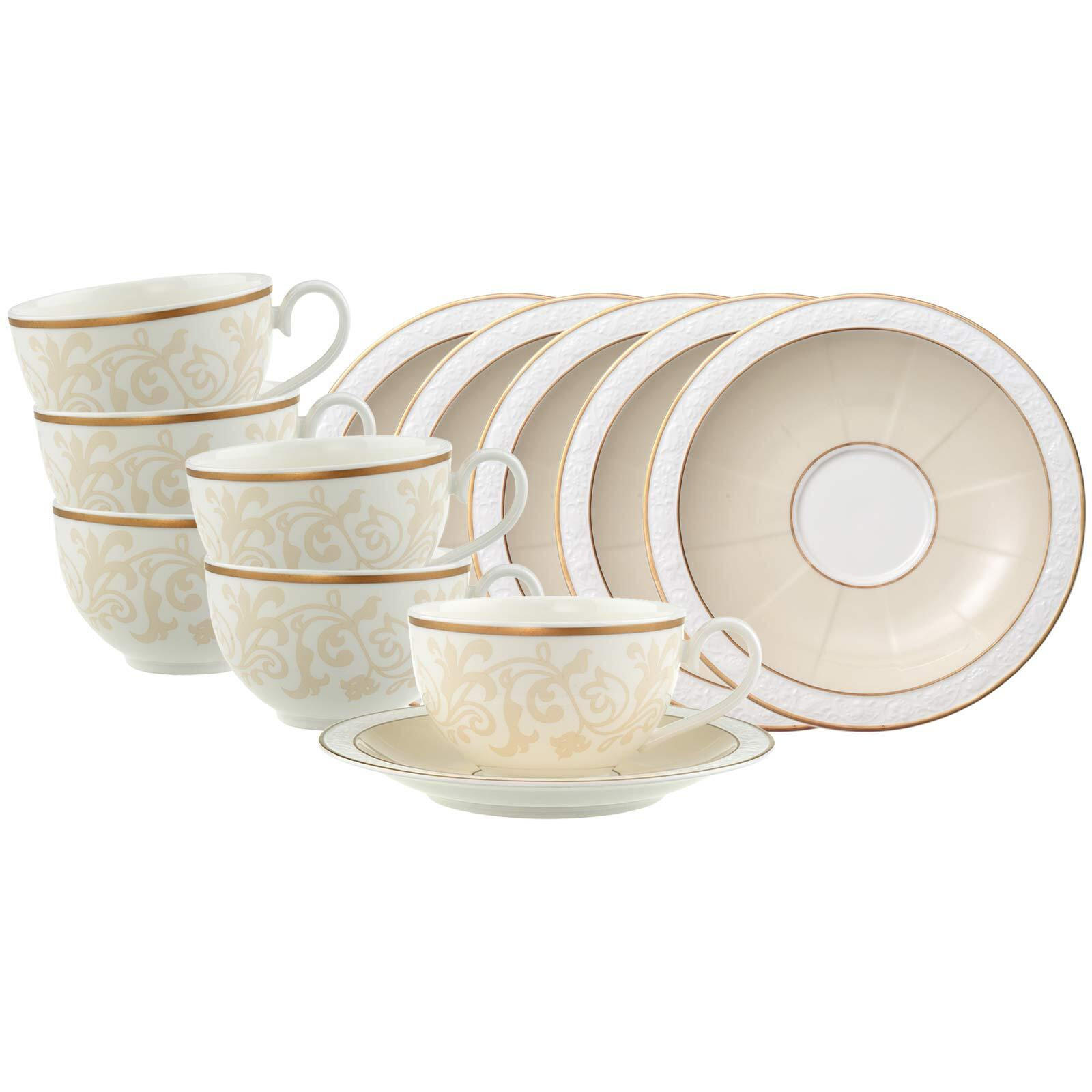FRÜHSTÜCKSTASSEN MIT UNTERTASSEN Ivoire weiß-gold 310 ml 6er Set - Goldfarben/Weiß, Keramik (0.31L) - Villeroy & Boch