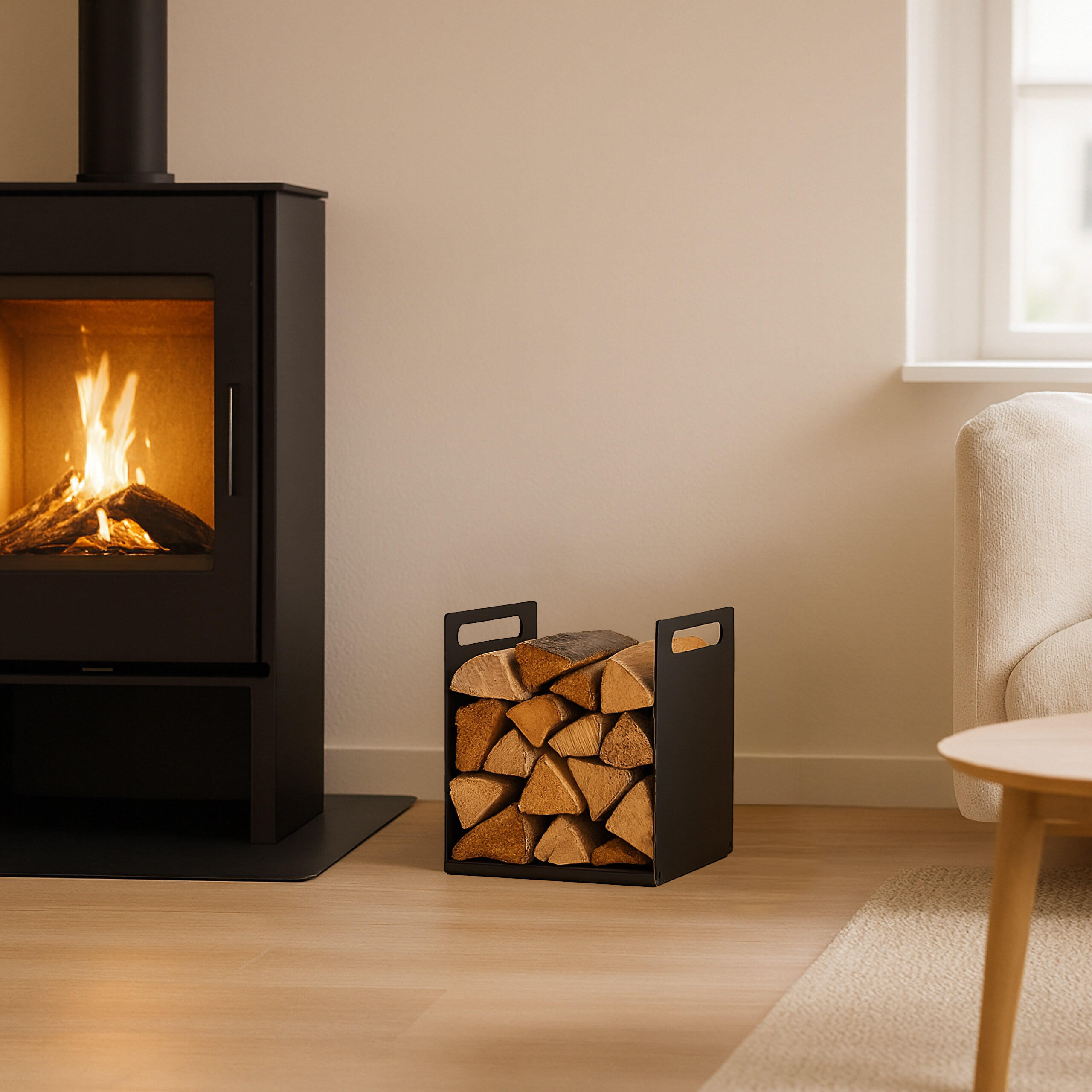 KAMINHOLZREGAL - Schwarz, Metall (40/35/30cm) - Relaxdays