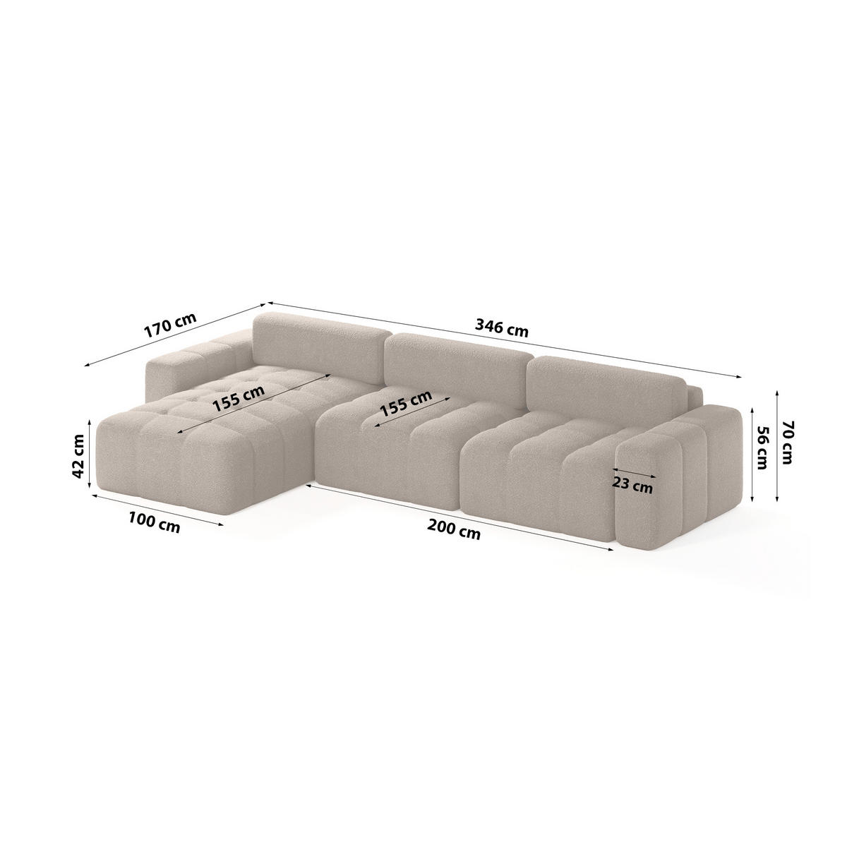 ECKSOFA Bouclé-Stoff 8 Sitzer Bornum So, Braun - Braun, Textil (346/170cm) - Meblito