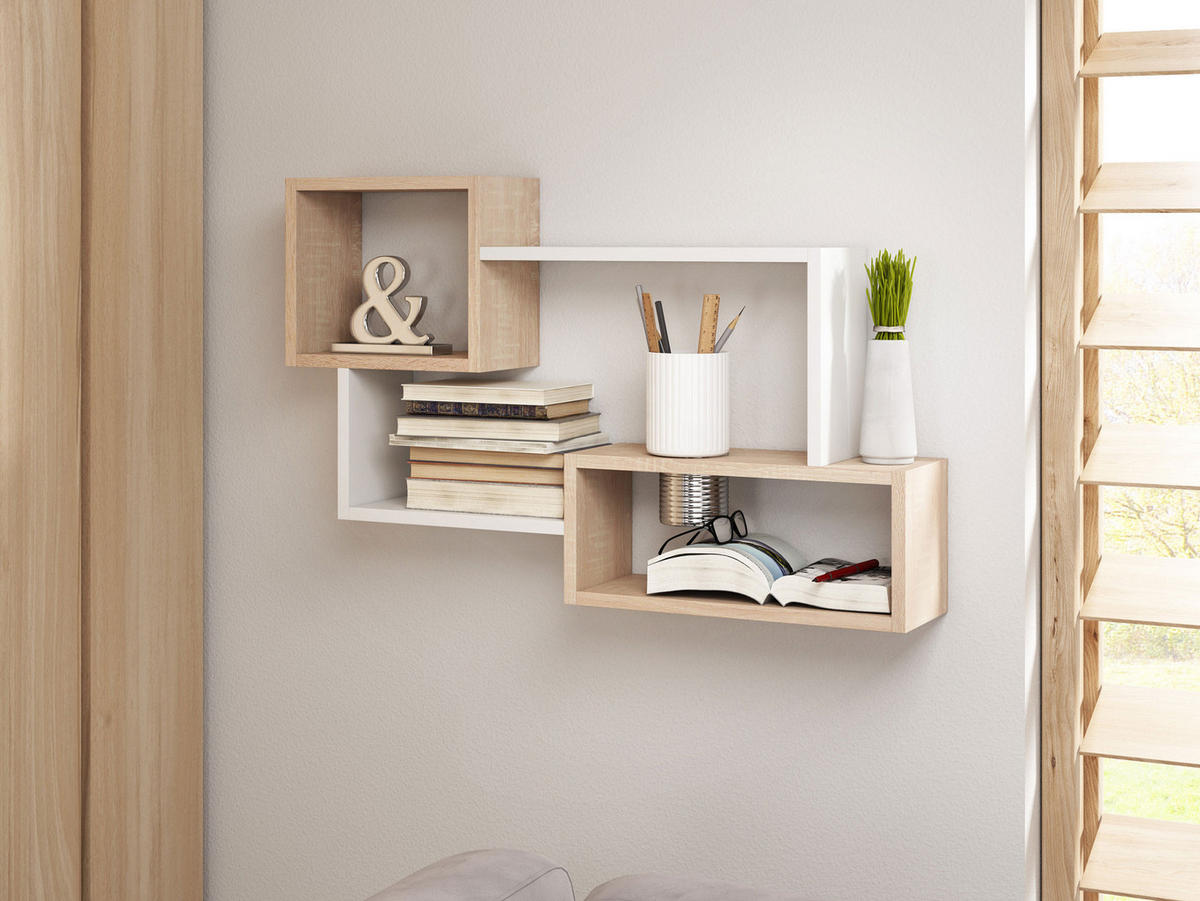 WANDREGAL Trio 005 - Weiß/Sonoma Eiche, Holzwerkstoff (87/54/18cm) - MIRJAN24