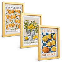 BILDER SET 3er Set - 20x30 cm Goldrahmen - Retro gelbe Zitrusfrüchte - Goldfarben, Kunststoff (20/30cm) - TULUP