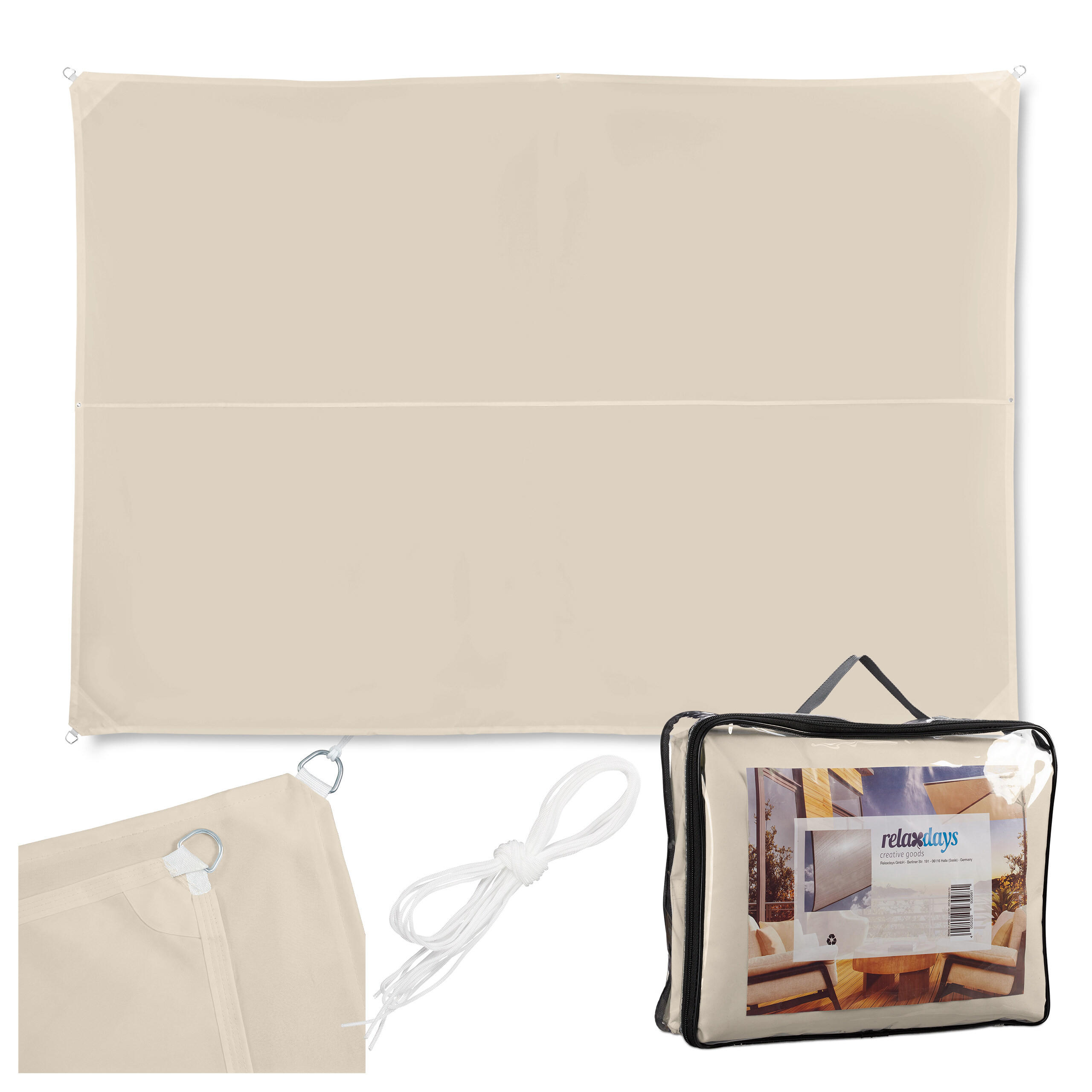 SONNENSEGEL - Beige, Textil/Metall (400/300cm) - Relaxdays