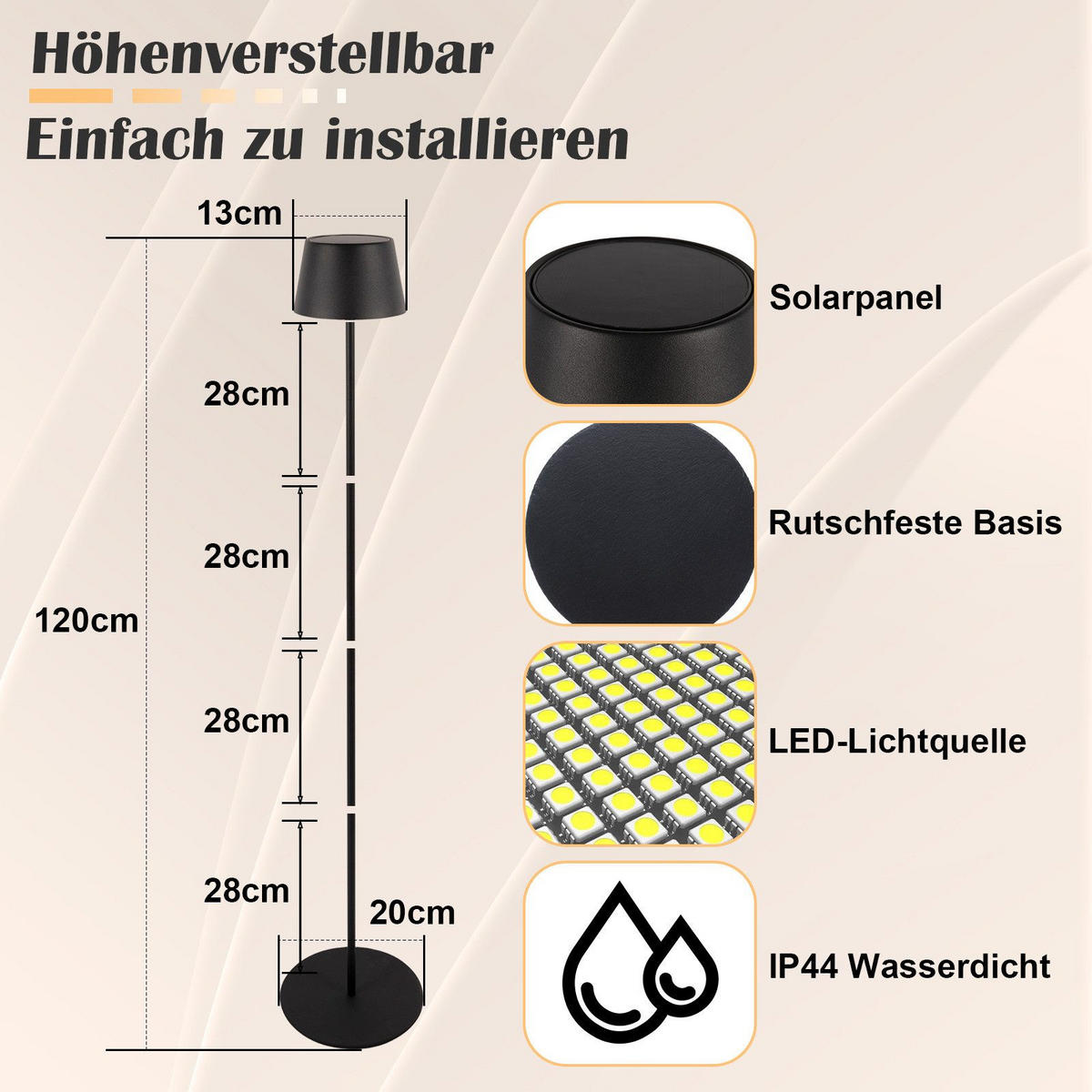 STEHLAMPE Kira 13/20/120 cm - Schwarz, Metall (13/20/120cm) - ZMH