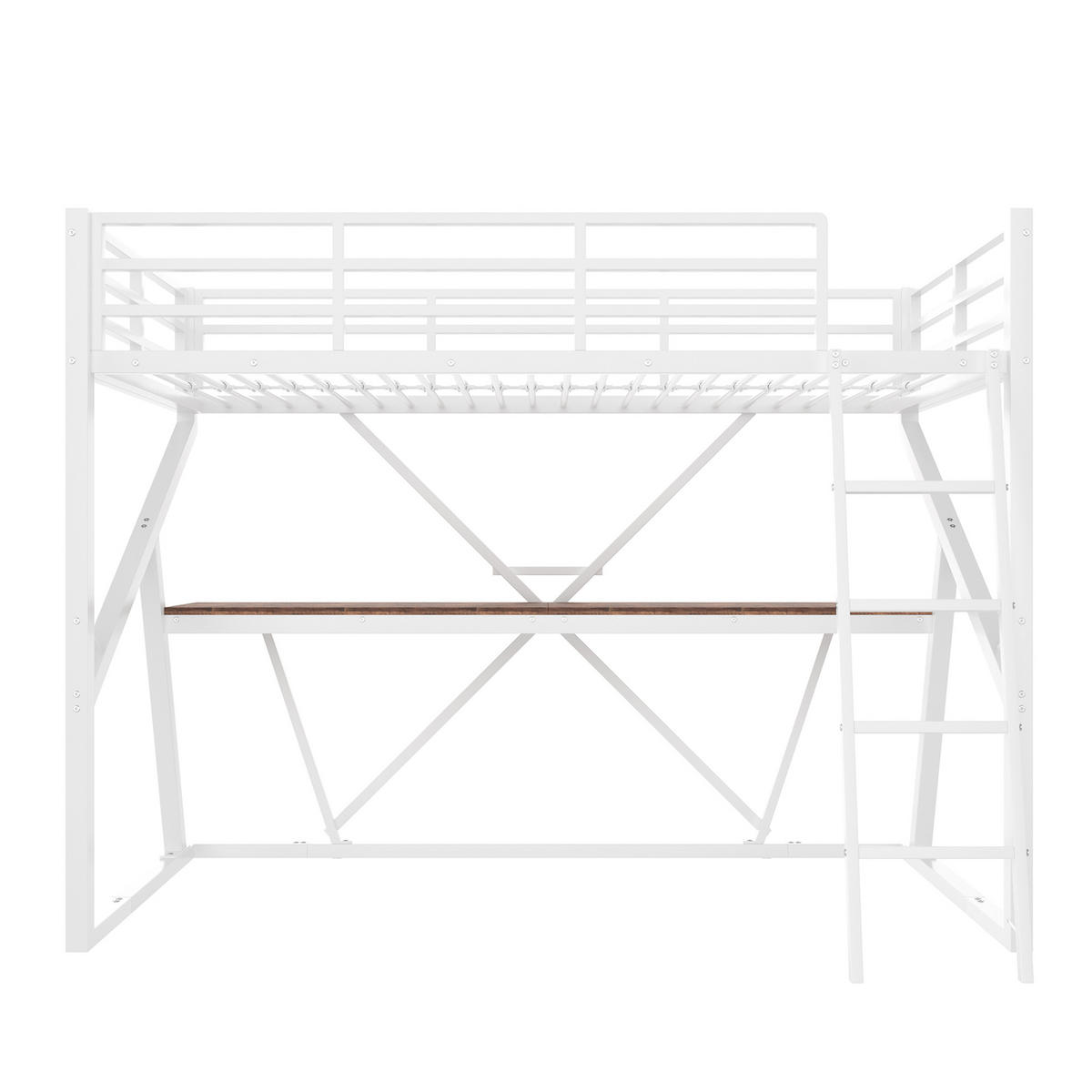 HOCHBETT 90/200 cm Weiß mit LED-Beleuchtung und Schreibtisch aus Eisenrahmen - Weiß, Metall (90/200cm) - OKWISH