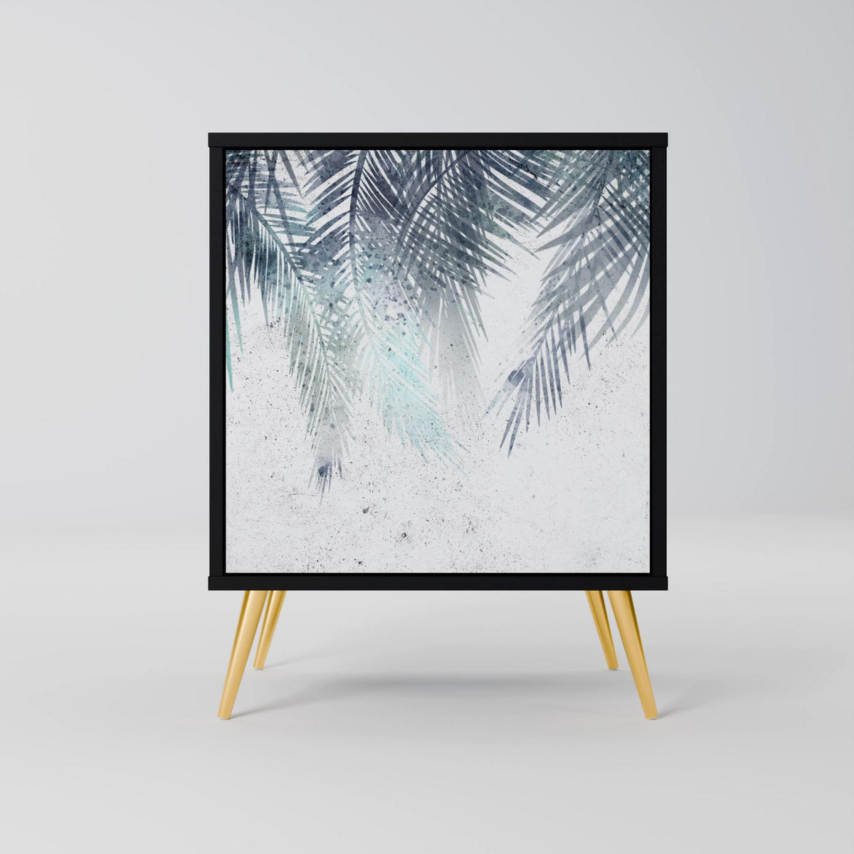 SIDEBOARD PALM VEIL, Schwarz, 57,5x42x67,5 cm, Schwarze Metall-Rahmenfüße - Multicolor/Schwarz, Holzwerkstoff/Metall (57.5/67.5/42cm) - SpaceRebels