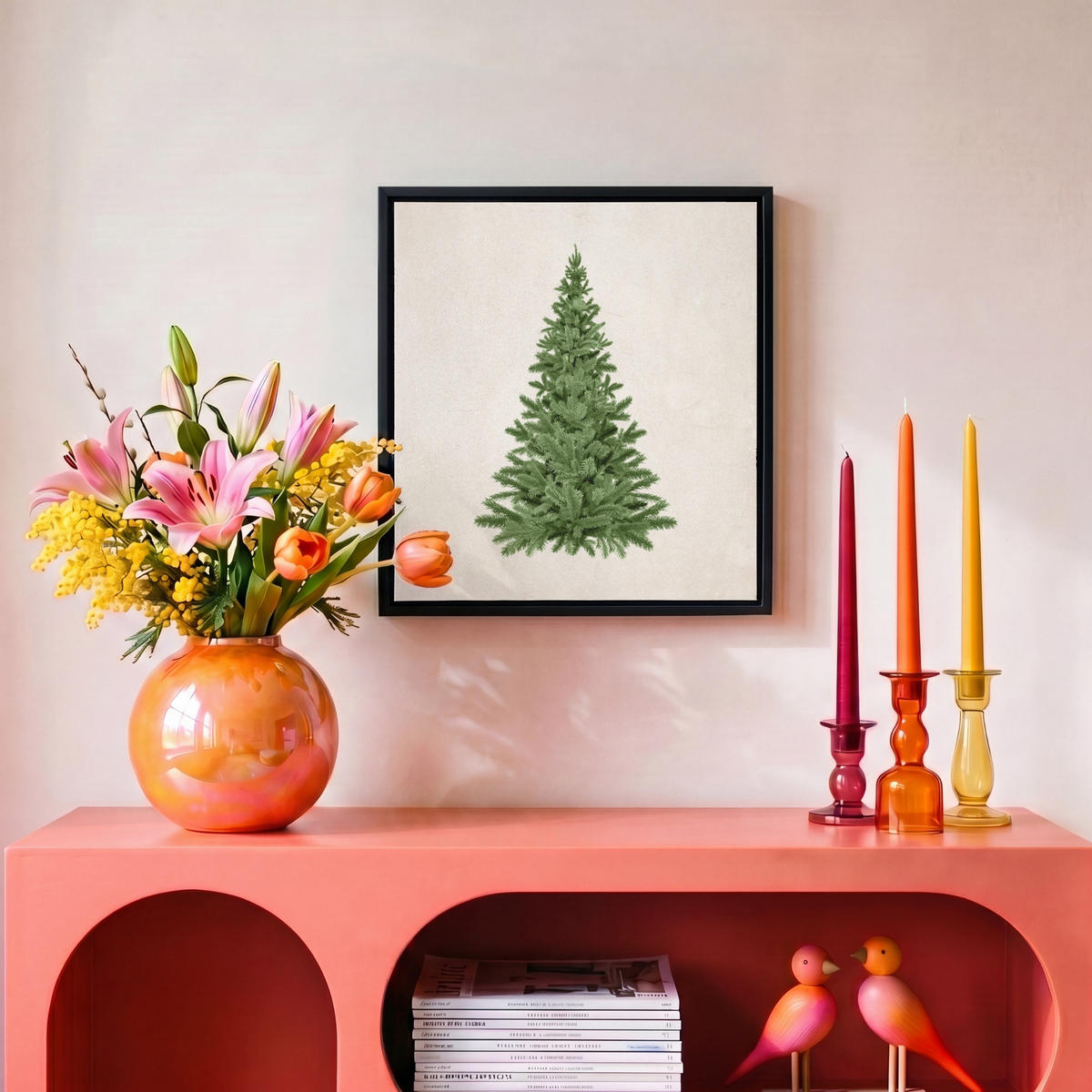 LEINWAND Bilder mit Rahmen - Weihnachtsbaum - Grün - Weihnachten - Feiertage - 20x20 - Olivgrün, Textil (20/20cm) - MuchoWow