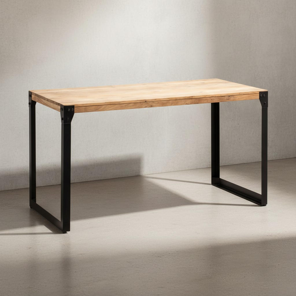 ESSTISCH Massivholz Metall Rechteckig Industrial, Akazie 120x60x76 cm - Schwarz/Akaziefarben, Holz/Metall (60/120/76cm) - KADIMA DESIGN
