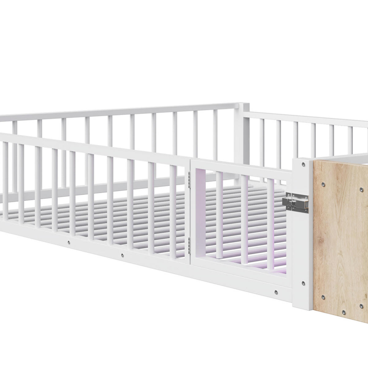 BODENBETT 140/200 cm DE-03338, mit LED, Schließfach und Schutzgeländer, in Weiß - Weiß, Holzwerkstoff/Metall (140/200cm) - ComfortXL