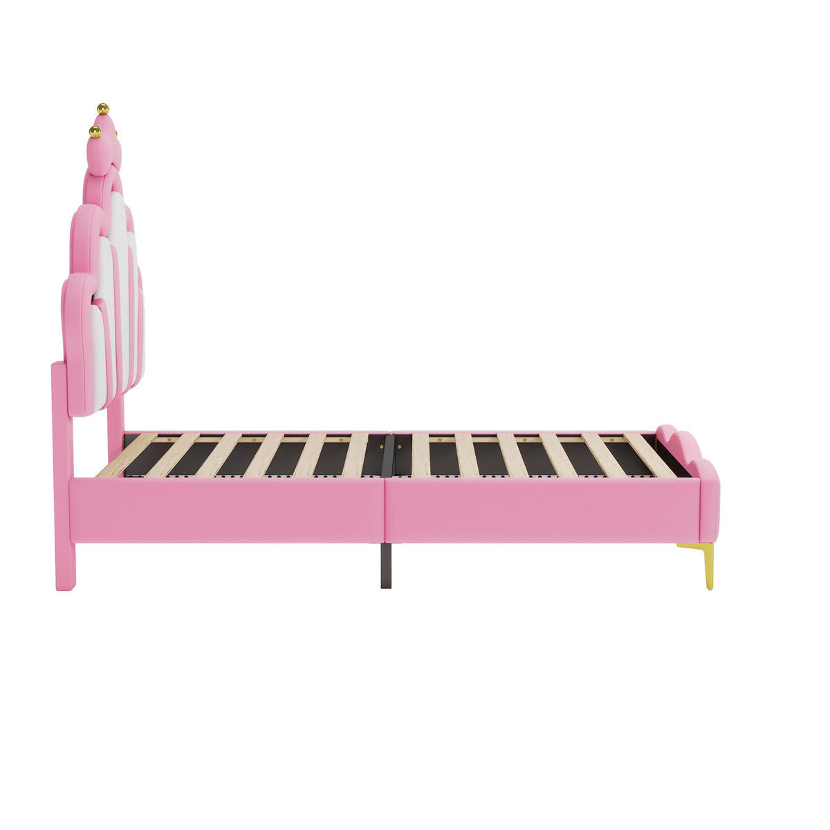 KINDERBETT 90/200 cm in Rosa aus PU mit LED-Beleuchtung und Kronen-Kopfteil - Rosa, Kunststoff (90/200cm) - Flora Grace