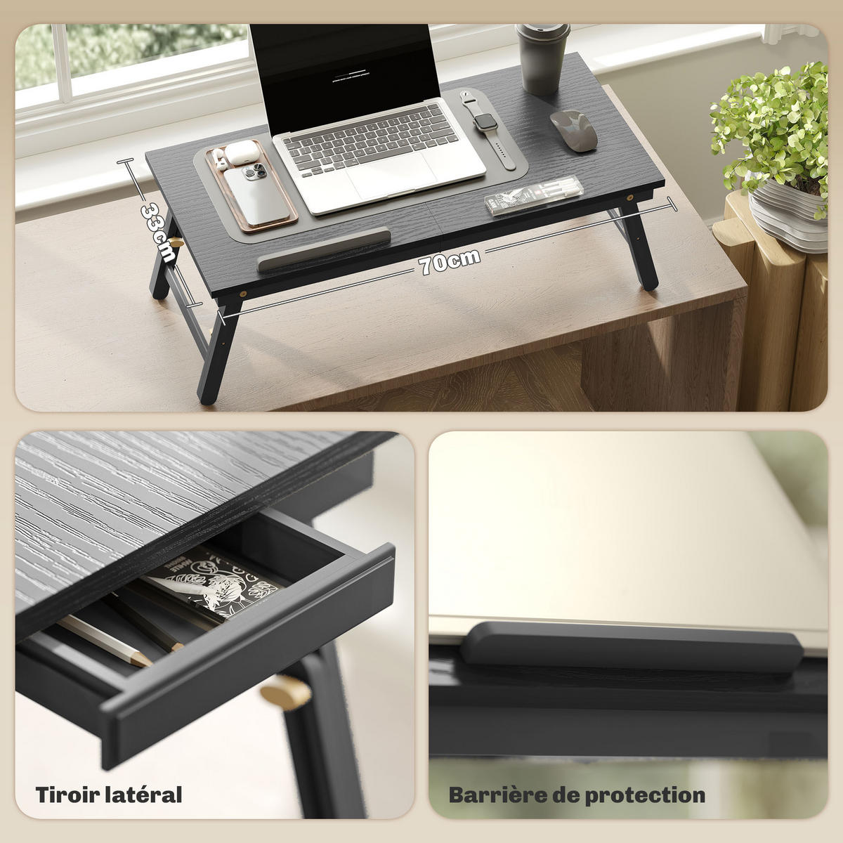 LAPTOPTISCH DE-16717 Schwarz - Schwarz, Metall (83.5/33/34cm) - ComfortXL