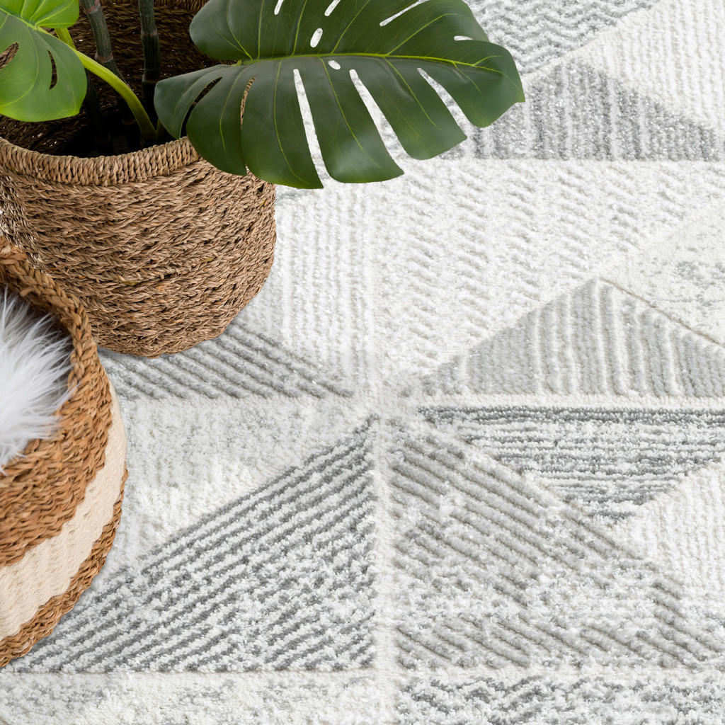 Thumbnail - carpet city Kurzflor-Teppich, Grau, Textil, Grafikmuster, Rund, 200x200 cm, Oeko-Tex® Standard 100, für Fußbodenheizung ...