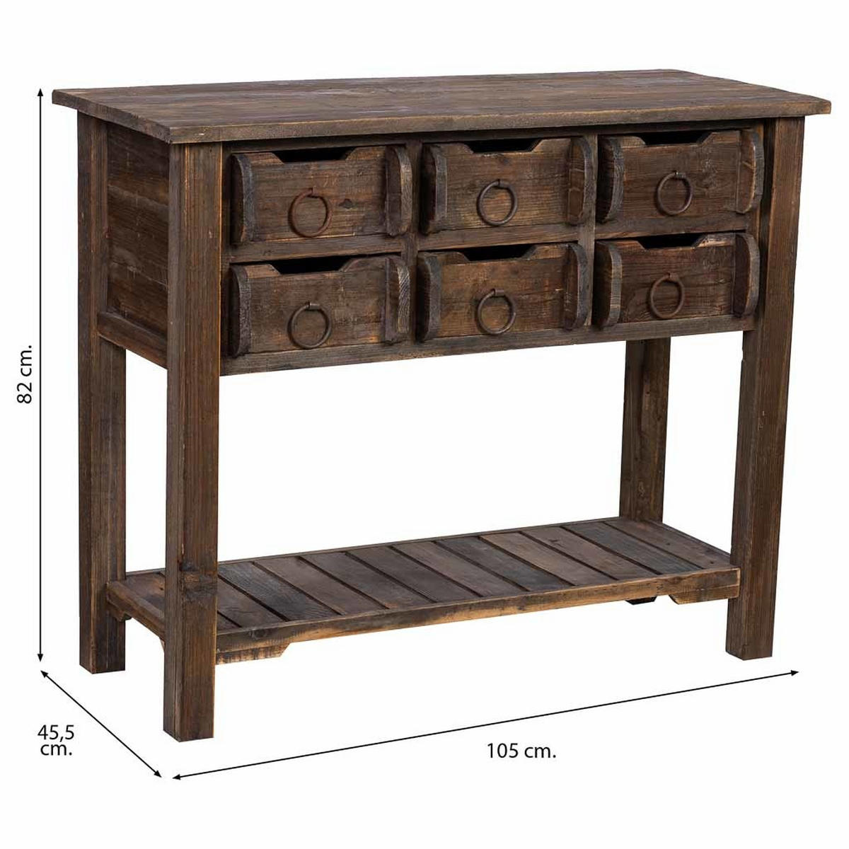 FLURTISCH aus holz mit 6 schubladen 105x45x82 cm - Braun, Holz (45/105/82cm) - Wanderlust
