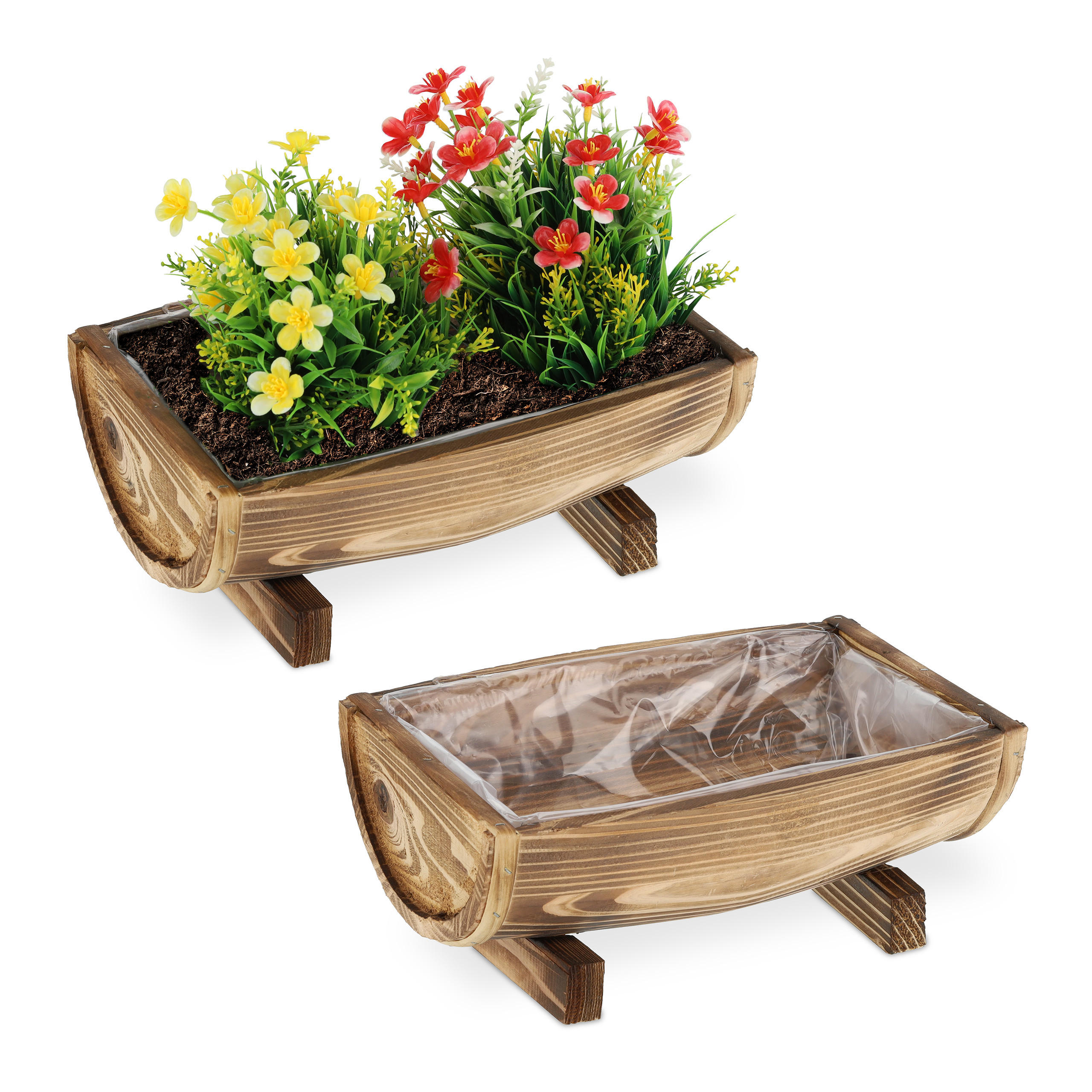 BLUMENKASTEN - Braun, Holz/Kunststoff (29.5/12.5/20cm) - Relaxdays