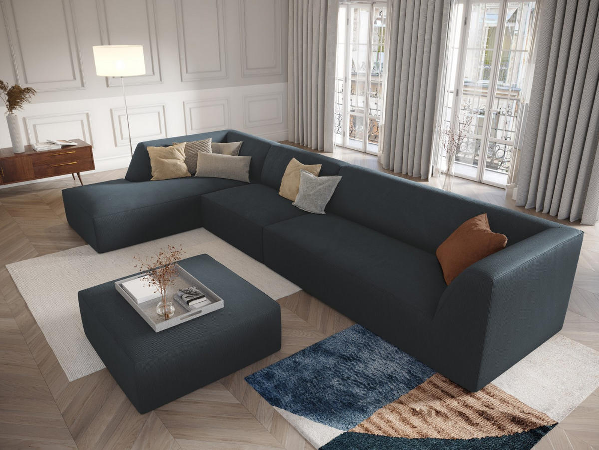 ECKSOFA links Ruby aus Cord blau 5 Sitzplätze - Blau, Textil (180/366cm) - Micadoni