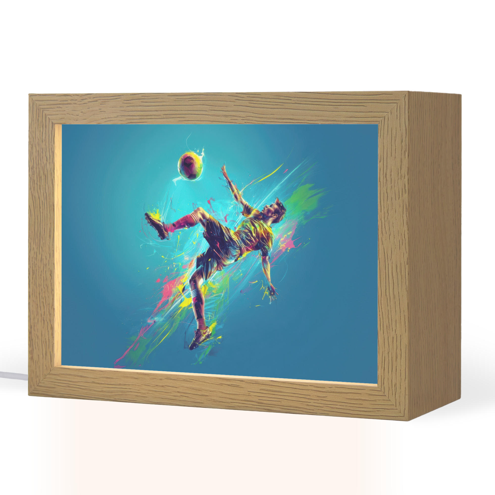 NACHTTISCHLAMPE Fußballer - Farbspritzer - Farbenfroh - Ball 20x15 cm - Blau, Holzwerkstoff (8/20/15cm)