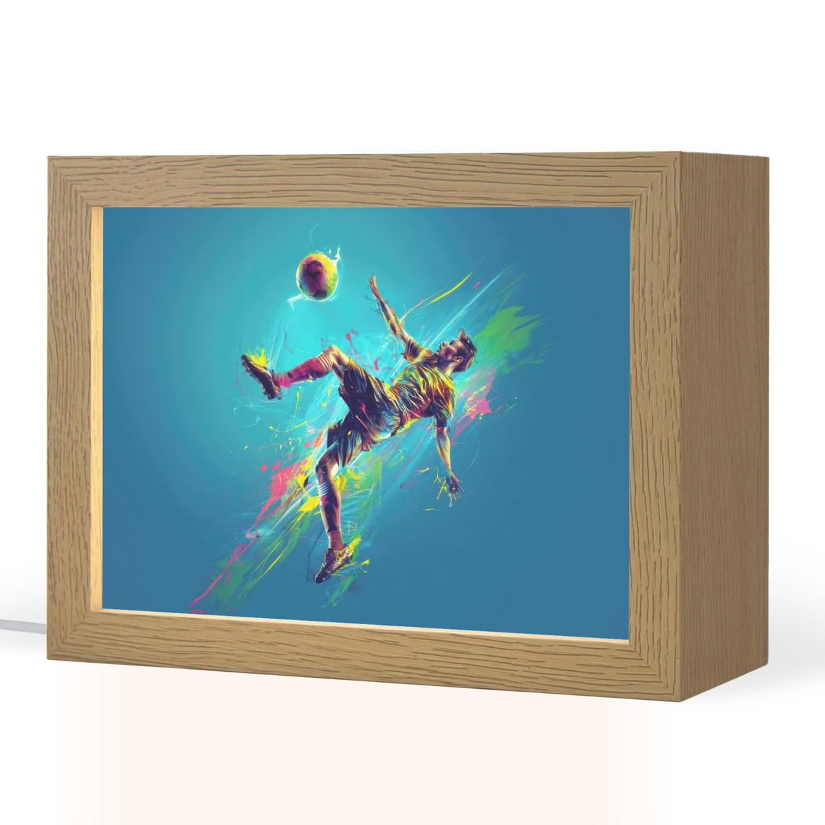 NACHTTISCHLAMPE Fußballer - Farbspritzer - Farbenfroh - Ball 20x15 cm - Blau, Holzwerkstoff (8/20/15cm)