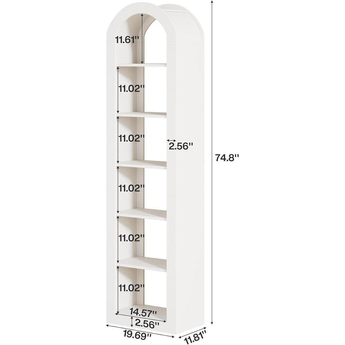 BÜCHERREGAL mit Bogen Weiß 50 x 30 x 190 cm - Weiß, Holzwerkstoff (50/190/30cm)