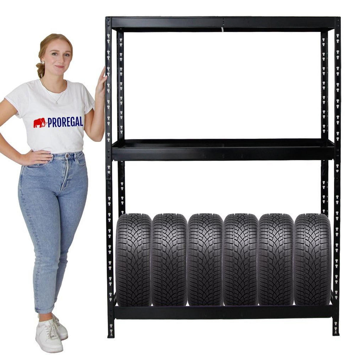 REIFENREGAL Tiger 2er-Set mit 2x 180x130x50 cm bis zu 24 Reifen mit Fachboden Schwarz - Schwarz, Metall (260/180/50cm) - PROREGAL