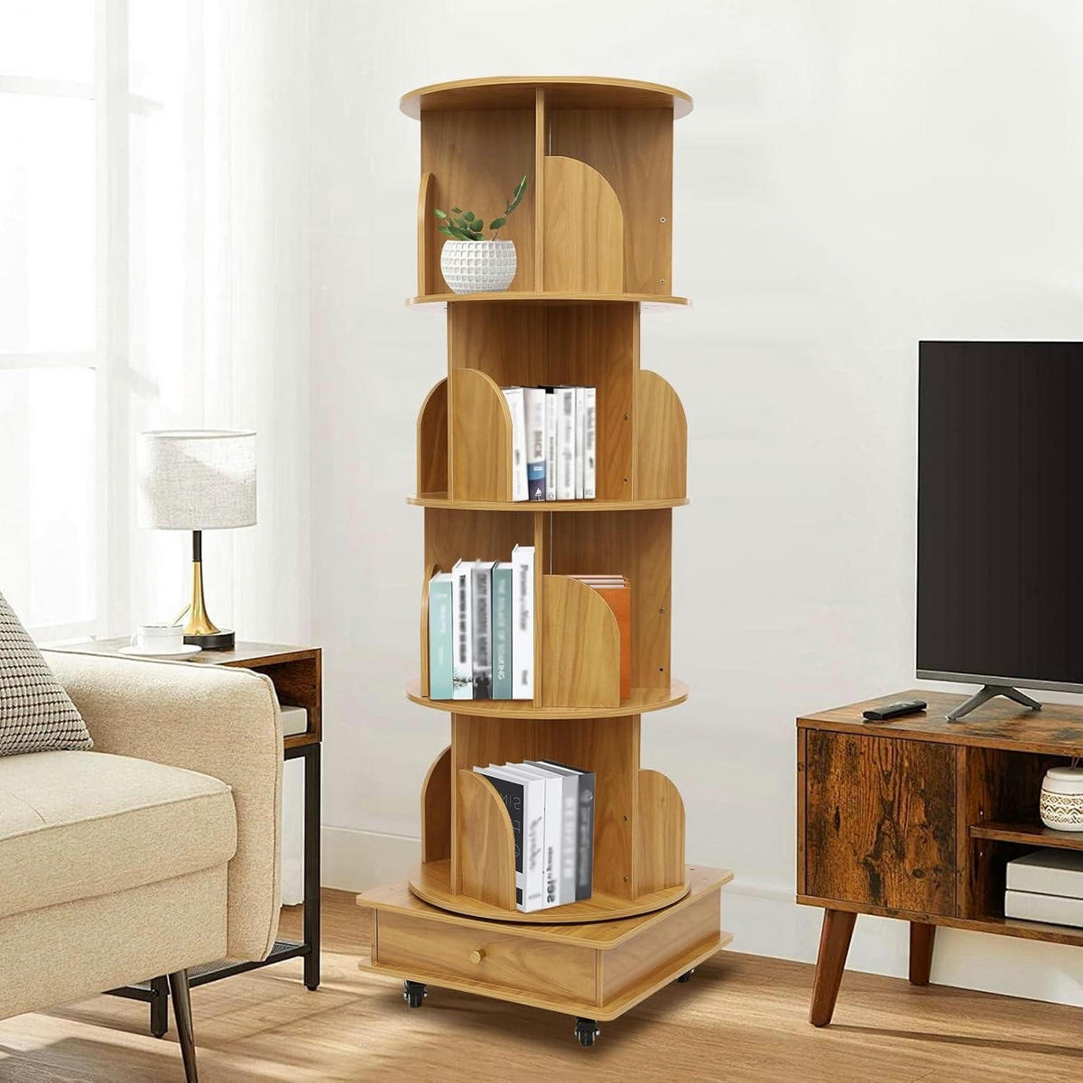 BÜCHERREGAL drehbar 4 Etagen Walnussoptik - Braun, Holz (46/142/46cm)