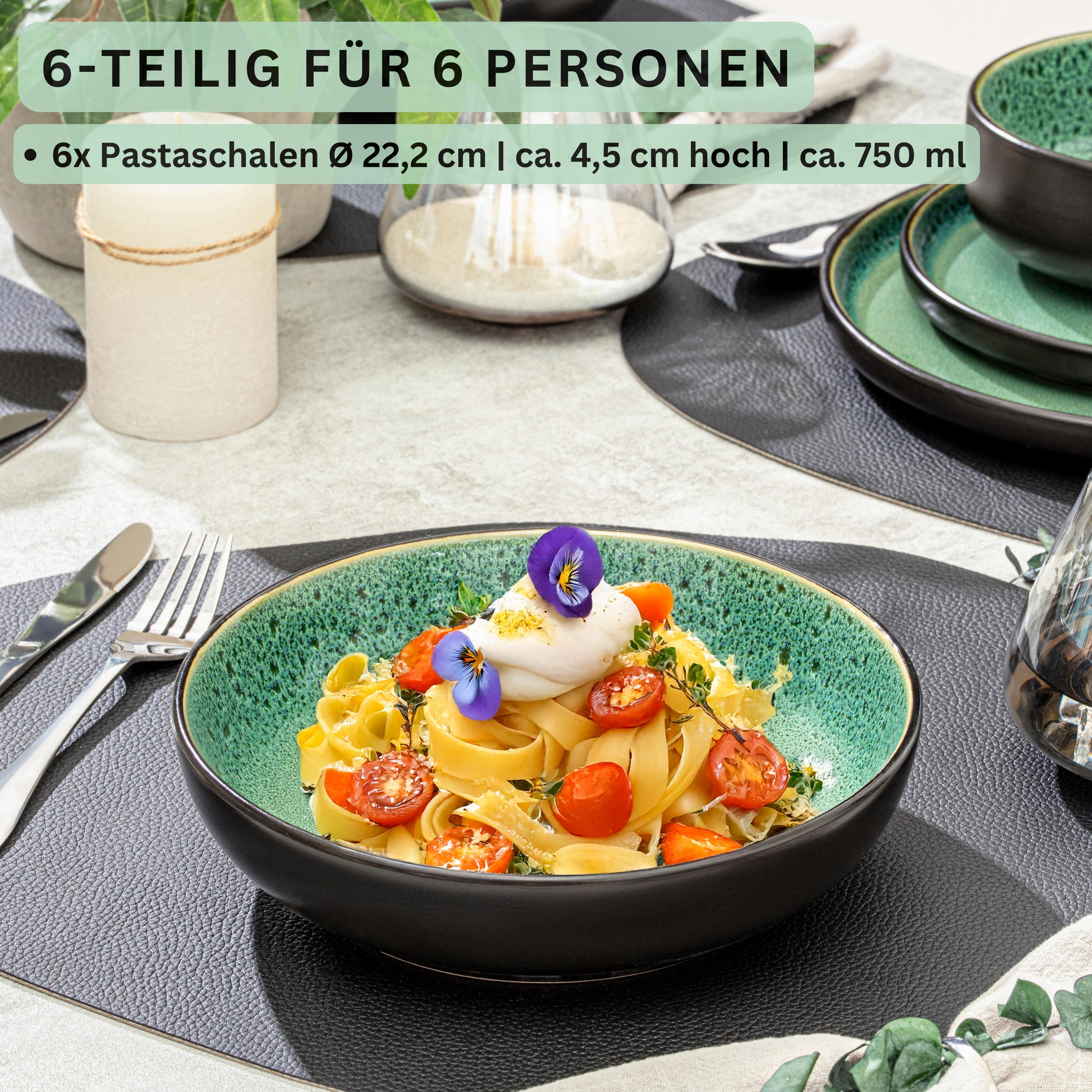 PASTASCHALEN SET GREENWICH - 6 teilig aus Steingut - Grün, Stein (22.2/22.2/6.3cm) - Sänger