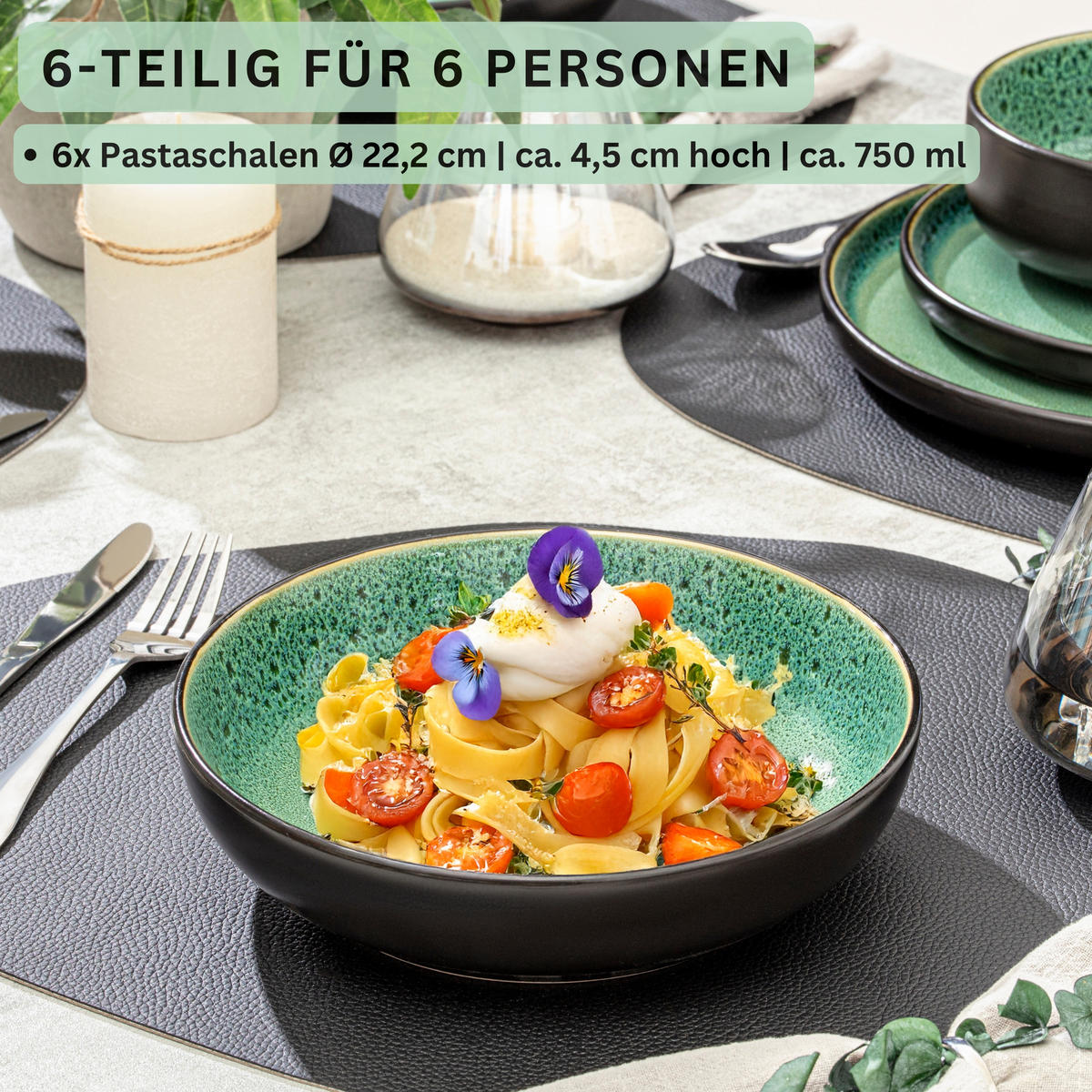 PASTASCHALEN SET GREENWICH - 6 teilig aus Steingut - Grün, Stein (22.2/22.2/6.3cm) - Sänger