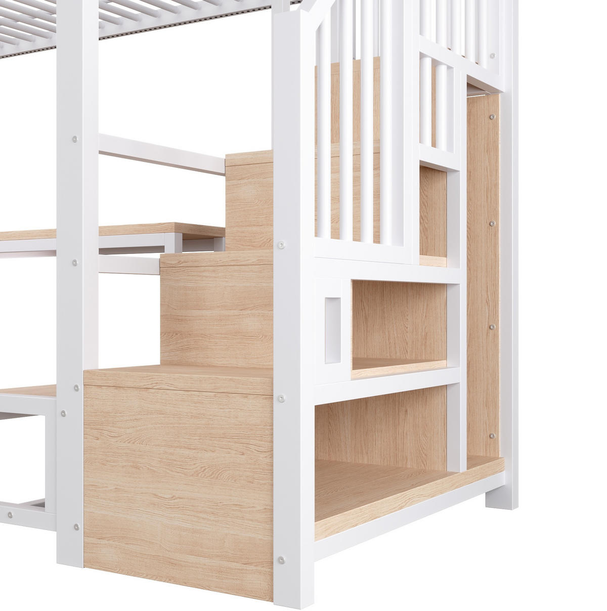 HOCHBETT 90x200 cm in Weiß mit Schreibtisch, Stauraumtreppe und LED-Beleuchtung - Weiß, Holzwerkstoff (90/200cm) - IVMEU